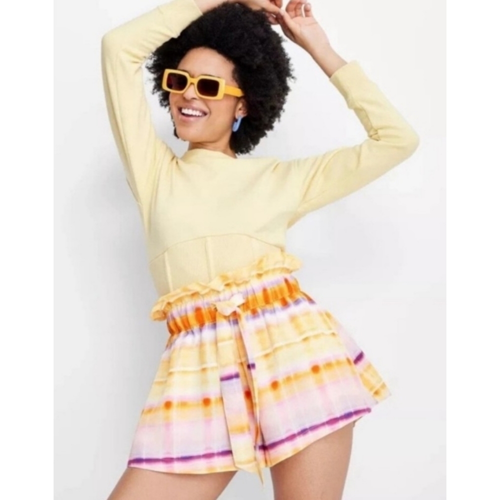 Future Collective Tie Waist Paperbag shorts Pink & Orange Size XXL